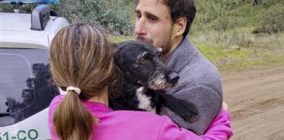 Imagen del rencuentro de Boro, el perro perdido en el accidente de Cordoba, con su familia
