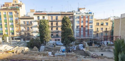 Vista del sector comprendido entre las calles Soler y Fortuny, con la calzada romana completamente protegida.