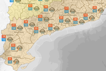El mapa de la previsió meteorològica a Tarragona per aquest dijous.