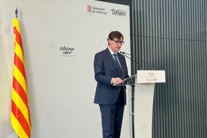 Salvador Illa durante la conferencia ‘Catalunya lidera’ desde FiraReus