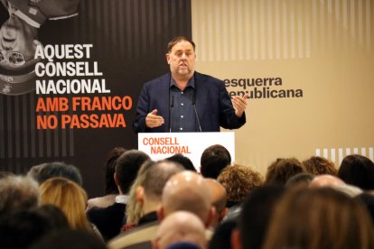 El líder de ERC, Oriol Junqueras, durante el Consejo Nacional de su partido