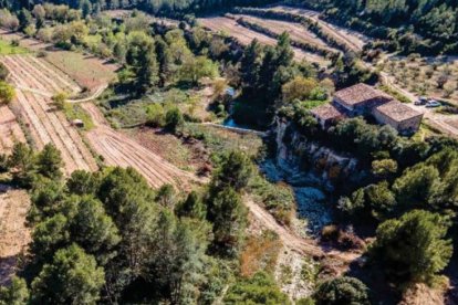 Vista aérea de las terrazas fluviales del río Gaià, dentro del término municipal de Querol