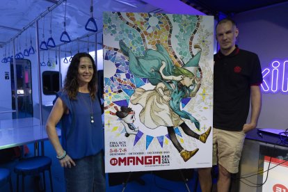 La directora general del salón Manga Barcelona, Meritxell Puig y el asesor de contenidos, Oriol Estrada.