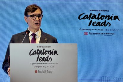 El president de la Generalitat, Salvador Illa, durante su intervención en la conferencia económica 'Catalonia Leads' en Shanghái