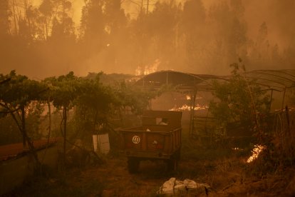 El incendio forestal de Carballeda de Avia (Ourense) este domingo.