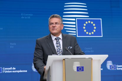El comisario de Comercio y Seguridad Económica, Maros Sefcovic, durante una rueda de prensa.
