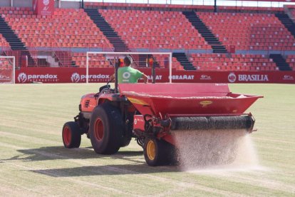 Ya se están realizando los trabajos sobre el nuevo césped del Nou Estadi.