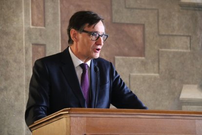 El president de la Generalitat, Salvador Illa, durante su discurso en la inauguración de la exposición sobre Montserrat en Roma