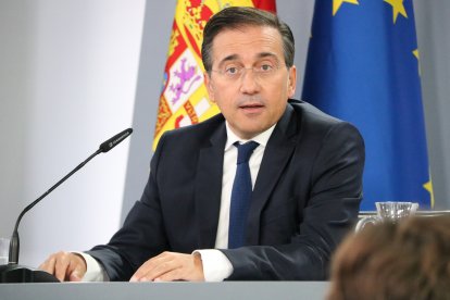 El ministro de Exteriores, José Manuel Albares, este martes en rueda de prensa