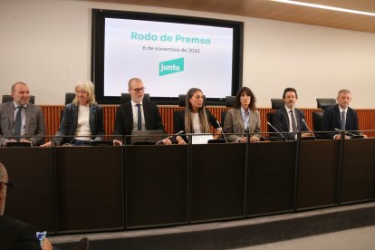 Imagen de la rueda de prensa de Junts de este jueves