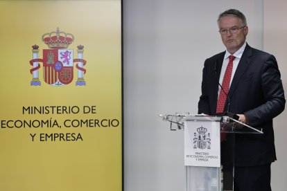 El secretario general de la OCDE, Mathias Cormann, durante la presentación del ‘Estudio Económico de España’ de la OCDE.