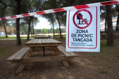 Zonas de picnic de la UAB cerradas tras un cartel alertando de la presencia de la peste porcina hallada en jabalíes autóctonos de la zona esta seman.
