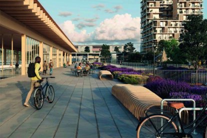 Imatge virtual del projecte de la nova estació d’autobusos de Reus, amb l’espai superior urbanitzat com a zona verda i de vianants, integrada al futur entorn del Carrilet.
