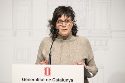 la presidenta del grupo parlamentario de la CUP, Pilar Castillejo, tras la reunión celebrada en el Palau de la Generalitat