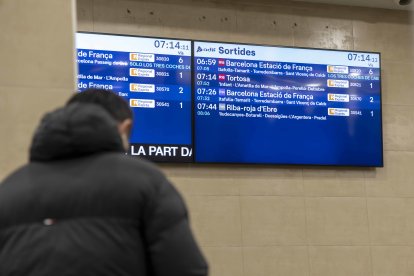 Usuario ante el panel informativo de la estación de Tarragona