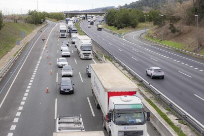Imagen de la zona de Gelida de la AP-7 de esta mañana, dondehabían abiertos dos carriles sentido sur.