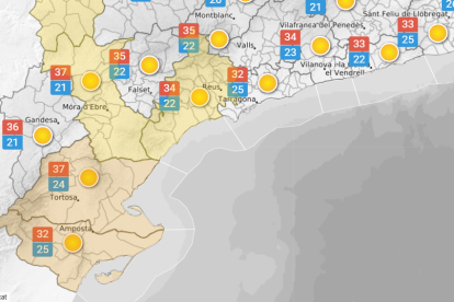 Dilluns 20 de juliol: valors màxims que podran voltar els 40 ºC a l'interior de la vall de l'Ebre