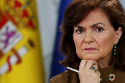 La ministra de la Presidencia, Carmen Calvo, anuncia la ruptura de negociaciones. EEFE