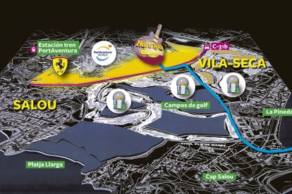 La franja amarilla acogerá los dos hoteles, el casino y la zona comercial.