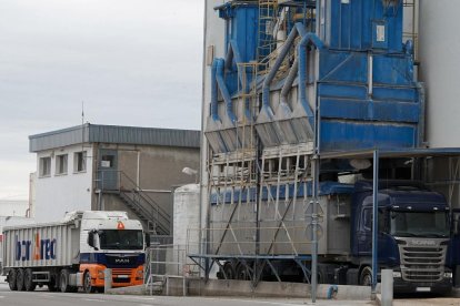 Imagen de una operativa de camiones, con el nuevo sistema de recogida de mercancías, en el Moll de Castella.