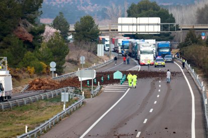 Las heces obligaron a cortar el paso de vehículos en la AP-2 a la altura de Montblanc.