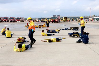 Imagen del simulacro en el aeropuerto de Reus