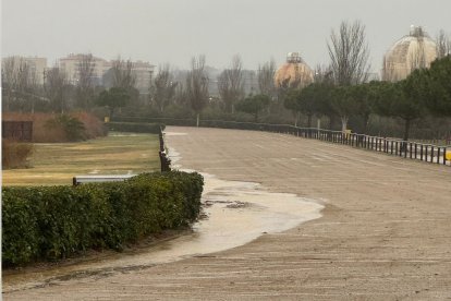 Estado del circuito hípico del Parc de la Torre d'en Dolça de Vila-seca, inundado por las lluvias.