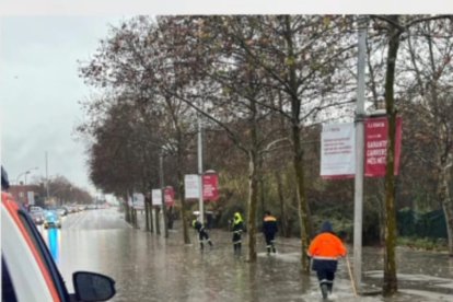 Operarios municipales, trabajando en una acumulación de agua en Icomar