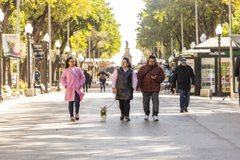 Imagen de varias personas paseando por la Rambla de Tarragona un día de viento