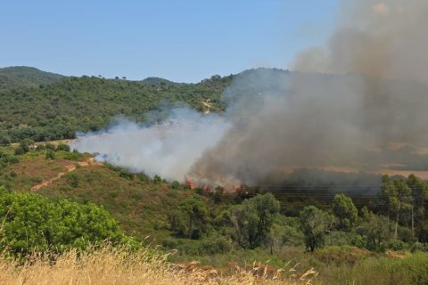 Imagen del incendio forestal que se ha declarado hoy en Girona