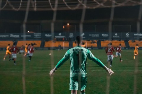 Dani Rebollo en el partido ante el Alcorcón en Santo Domingo.