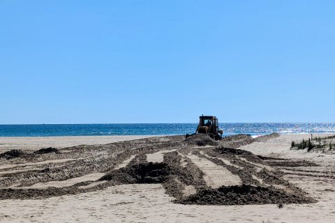 La maquinaria trabajando en la zona de la playa de la Paella, en Torredembarra.