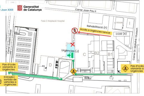 Mapa de los accesos a Urgencias durante los meses de obras