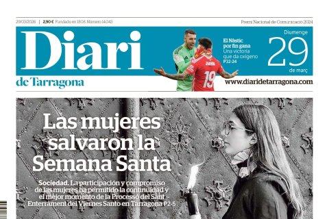 Portada del Diari de Tarragona del domingo 29 de marzo de 2026