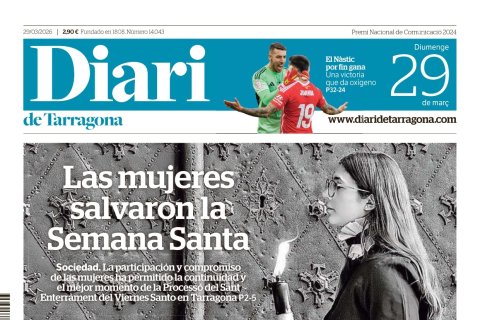 Portada del Diari de Tarragona del domingo 29 de marzo de 2026