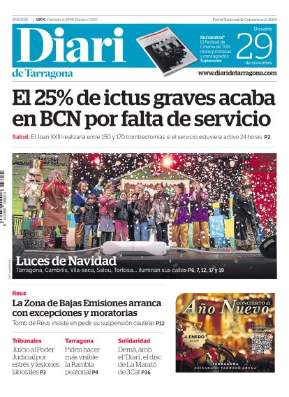 Portada del Diari del sábado 29 de noviembre