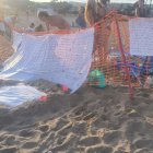 Pancartas en la playa de Coma-ruga para evitar más ahogamientos.