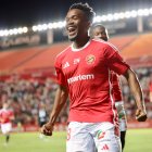 Kaptoum celebra el gol de la victoria ante el Algeciras.