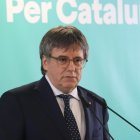 El líder de Junts, Carles Puigdemont, en una comparecencia de prensa en Perpiñán