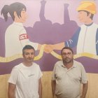 Jorge Cortés, secretario general de UGT Tarragona, y Camil Ros, secretario general de UGT Catalunya, en la sede del sindicato en Tarragona.