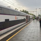 El tren afectado en la estación de Calafell.