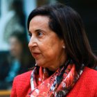 La ministra de Defensa del gobierno español, Margarita Robles, durante una reunión en Bruselas