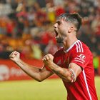 Jardí celebra su gol ante el Eldense con pura emoción.