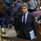 El líder del PP, Alberto Núñez Feijóo, a su llegada a la sesión de control al gobierno celebrada este miércoles en el Congreso.