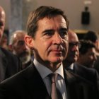 El presidente del BBVA, Carlos Torres, el pasado jueves en la conferencia del president Salvador Illa en Madrid, el pasado jueves