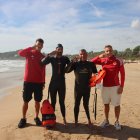 David Alba (Nàstic), los nadadores Miguel Caro y Jordi Cervera y Sergio Camus (Nàstic), en l’Arrabassada.