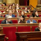 El diputat Albert Batet i Mònica Sales (braç alçat) en el ple del Parlament.