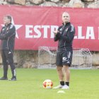 Manjarín en un entrenamiento con el Nàstic esta semana.
