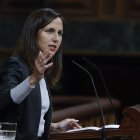 La líder de Podemos, Ione Belarra, interviene durante el pleno que celebra este miércoles el Congreso, ante el que comparece Pedro Sánchez para informar de las últimas cumbres internacionales.