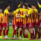 Los jugadores de Catalunya celebran uno de los dos goles ante Palestina.